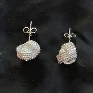 Silver rope ball stud earrings